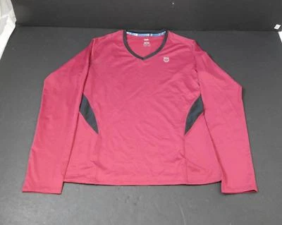 New K-Swiss Beet Red Black Trim V Neck Long Sleeve Shirt UV Protect Small R8 - Image 1 of 4