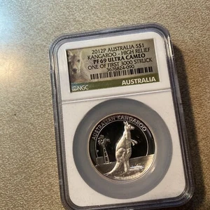 2012 P Australia Kangaroo Silver $1 Coin - NGC PF69 Ultra Cameo High Relief . - Picture 1 of 6