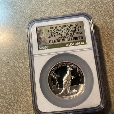 2012 P Australia Kangaroo Silver $1 Coin - NGC PF69 Ultra Cameo High Relief . - Image 1 of 4