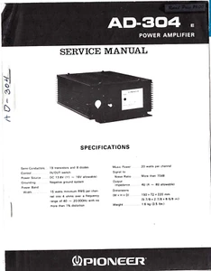 PIONEER AD-304 E, POWER AMPLIFIER, MANUFACTURER COPY, SERVICE MANUAL - Picture 1 of 1