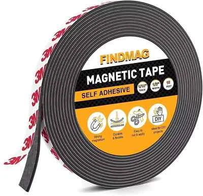 BRANDED Magnetic Strip Tape 15ft Flexible Roll Adhesive Backed Magnet Strong Sticky 1/2"