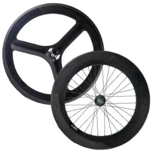 700C Fixed Gear Road Bike Full Carbon Front 3 Spokes Wheel Rear 88mm Wheelset - Picture 1 of 18