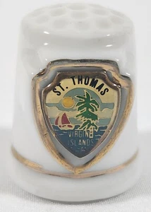 Vintage St. Thomas Virgin Islands Porcelain Souvenir Thimble Gold Trim - Picture 1 of 3