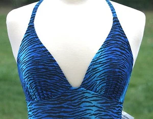 Traje de baño Newport News de una pieza talla 6 azul agua y negro sexy estampado animal - Imagen 1 de 6