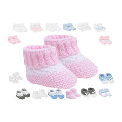 SOFT TOUCH Baby Booties Newborn Boys Girls Knitted Soft Socks Pink Blue 1 Pair Bow Shoes
