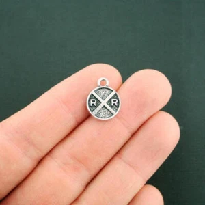 4 Rail Road Crossing Charms Antique Silver Tone Two Sided - SC4575 - Picture 1 of 1