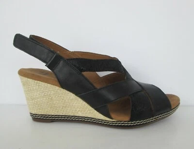 Clarks Mujer Suave Cojín Cuero Negro Alpargata Cuña Sandalias Zapatos 8.5 W Foto 1 de 4