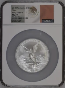2018 Mo Mexico Libertad 5 Onza 5 oz .999 Silver NGC MS70 Early Releases - Picture 1 of 2