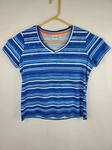 Rafaella Women's Short Sleeve Top w/Navy/Royal & White Strips size Large - Picture 1 of 5