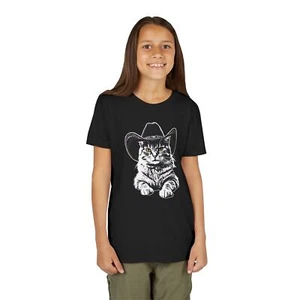 Cat Cowboy Youth Tee, Cute Animal Children's T-Shirt - Picture 1 of 6
