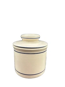 NORPRO Butter Bell Butter Keeper Crock, White with Blue Stripe Ceramic Porcelain - Picture 1 of 5