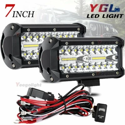2x 7 pulgadas 800W LED barra de luz de trabajo punto de inundación combo niebla todoterreno conducción camión cable Foto 1 de 4