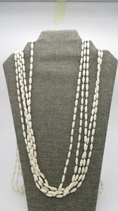 Vintage 5 Strand 54" Faceted Rice Seed White Ivory Bead Necklace Snap Lock - Picture 1 of 7