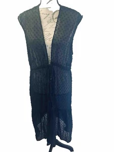 LC Lauren Conrad Swiss Dot Tie-Waist Tassel Duster Vest Black NWT - Picture 1 of 4