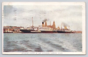 Atlantic Liners at The Liverpool Landing Stage c1933 Postcard - Picture 1 of 2