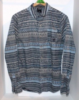 Camisa de skateboarding Zoo York para hombre con botones manga larga a rayas azul/gris - pequeña Foto 1 de 4