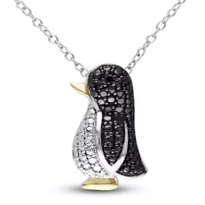 3/4 kt runder im Labor hergestellter Diamant Pinguin Anhänger 18" Kette 14 K Weißgold plattiert - Bild 1 von 4