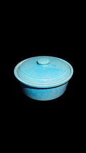 Vintage Crockware Stoneware Pot with Lid Blue-Green Color Marked USA - Picture 1 of 8
