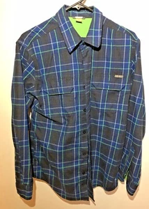 Eddie Bauer Polyester blau kariert & grüne Akzente weiches Button Down Hemd ~ Herren M - Bild 1 von 4