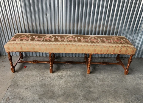 1920's Jacobean Style Bench with Whimsical Monkey Upholstery Cover