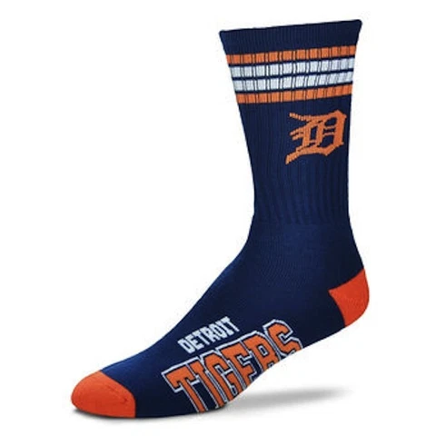 Detroit Tigers MLB 4 Stripe Deuce Mens Large Crew Socks Fits 10-13 Norris Cover