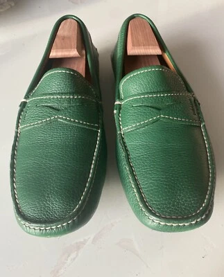 Mocasines para hombre PRADA verde sin cordones de cuero granulado talla 7 EE. UU. 8 Foto 1 de 4
