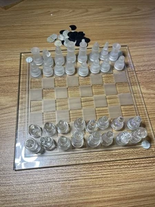 Chess game glass board acrylic clear and frosted pieces - Picture 1 of 4