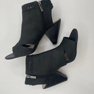 Vince Camuto Emma Peep Toe Caged Heels Womens Size US 7 EU 37.5 BlackLeather Zip - Picture 1 of 14