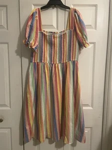 Vestido Jessakae Midi Calado Talla 1X Rayas Arco Iris Cottage Farm Coastal Preppy - Imagen 1 de 12