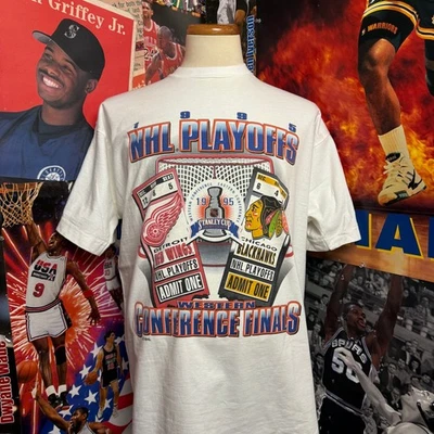 Vintage Detroit Red Wings Chicago Blackhawks 1995 Stanley Cup NHL Tee Sz XL - Image 1 of 4