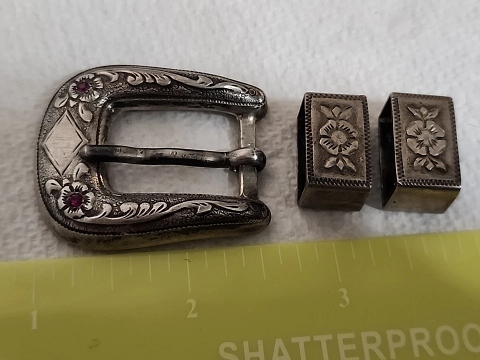 HOLLANDS SAN ANGELO #850 Sterling Silver & Rubies Ranger Belt Buckle W/ Keepers - Image 1 of 4