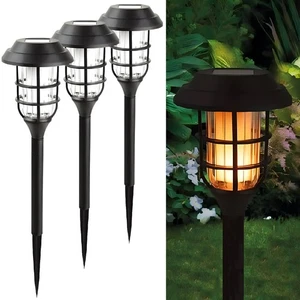 3er Set Solar Gartenfackeln 43 cm mit Flammenlicht Gartenlaternen mit Erdspieß - Bild 1 von 8
