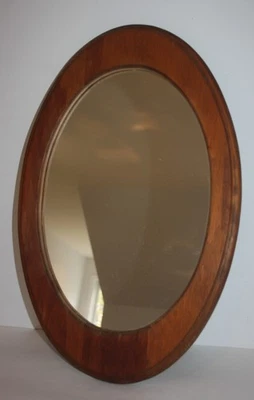 Mid Century Rustic Wood Oval Wall Mirror 13X20.5 - Image 1 of 4