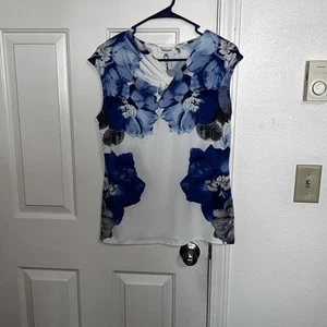 Nuevo con etiquetas Top sin mangas Calvin Klein para mujer bonito azul blanco floral cuello en V talla M - Imagen 1 de 6