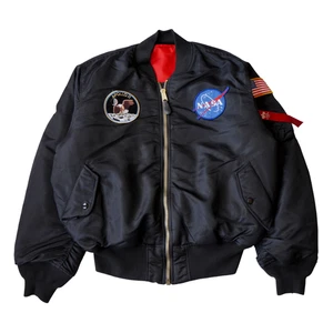 Alpha Industries Jacket Mens XL Apollo MA1 Bomber Black NASA Patches Flight 🔥 - Picture 1 of 21