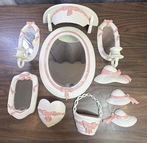 Vintage Home Interiors Pink And White Wicker Walk Complete 12 Piece Set - Picture 1 of 24