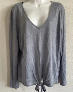 H&M Linen Blend Long Sleeve V Neck Top Size L NWT - Picture 1 of 5
