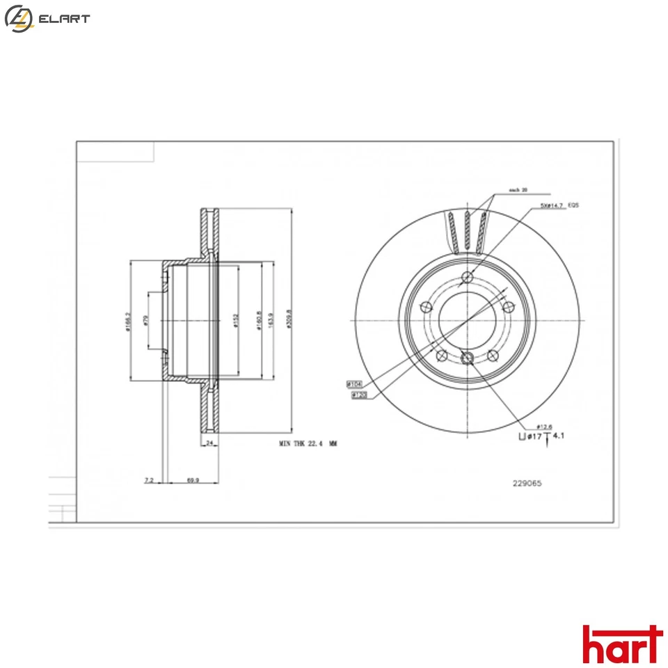 2x BRAKE DISC 229 065 FOR BMW M47D20 N47D20A/C N43B20A N46B20B 2.0L 4cyl 5 E61 - Image 1 of 4
