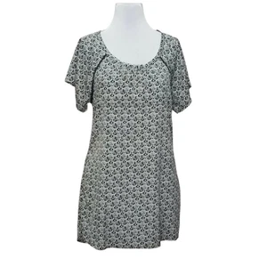 Roxy M Black White Filigree Floral Hi Lo Tunic Dress Surf Beach Casual Tunic - Picture 1 of 6