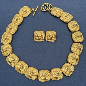 Vintage Anne Klein 90er Gold Löwe klassisch modern Zustand Halsband Halskette und Ohrringe - Bild 1 von 6
