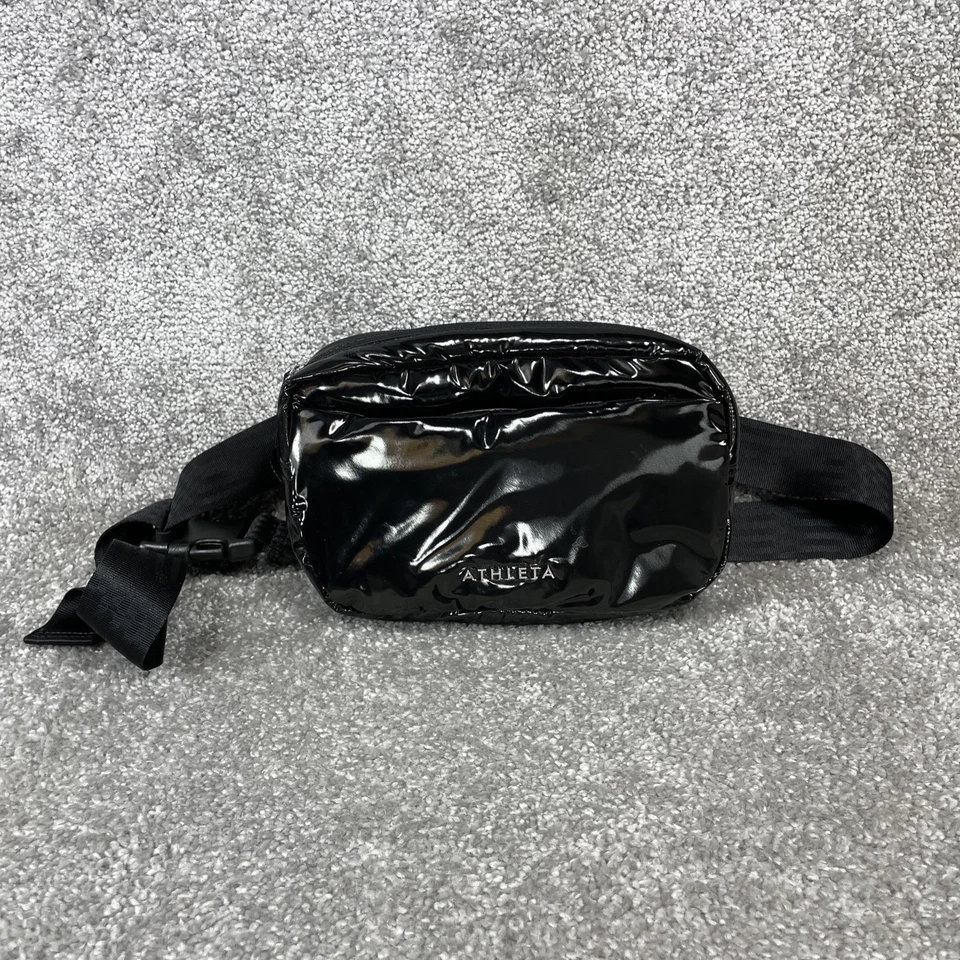 Athleta Bags Women One Size All About Shine Puff Black Leather Travel Large Belt - Image 1 of 4