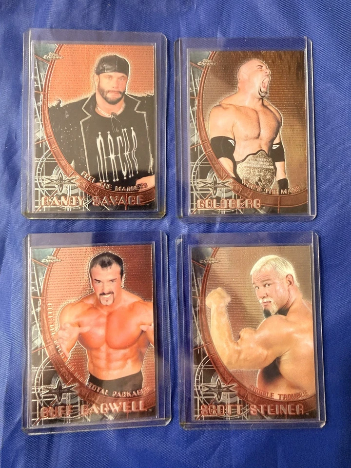 1999 Topps WCW EMBOSSED DOUBLE SIDED CHROME Complete 4 Card Set of INSERTS lot - Image 1 of 2