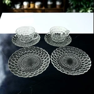 Platos antiguos de burbujas transparentes Anchor Hocking 2 platos de ensalada, platillos, tazas cada uno - Imagen 1 de 9