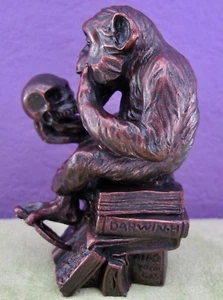 Hugo Rheinhold DARWIN PHILOSOPHIZING MONKEY & SKULL Sculpture Statue Small Size - Picture 1 of 7
