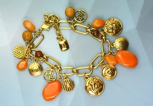 Pulsera Piedras Preciosas Vintage Lauren Ralph Lauren RL Logotipo Colgante - Imagen 1 de 5