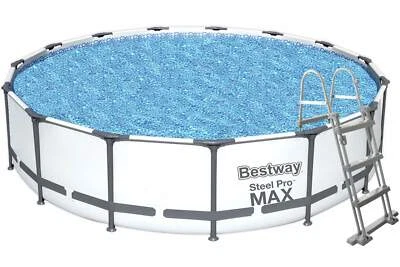 BESTWAY Frame Pool weiß Ø 457 x 107 cm rund mit Leiter Filterpumpe Abdeckplane - Bild 1 von 4
