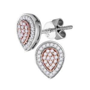 18kt Two-tone Gold Womens Round Diamond Cluster Teardrop Earrings 1/4 Cttw - Picture 1 of 1