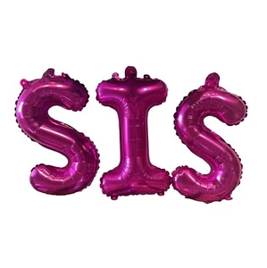 SIS Pink Text Sister Foil Balloons with Ribbon and Straw for Inflating - Picture 1 of 1