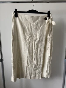 New M&S Linen Blend Neutral Pocket Wrap Side Tie Skirt Size 14 Long Summer - Picture 1 of 11