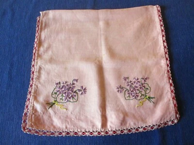 Pochette à linge range pyjama ancien fleurs brodées lin  36 x 38 cm N°16 rose - Photo 1/4